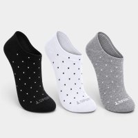 Kit 3 Pares Meia Invisível Lupo Poá Feminina - Branco e Preto