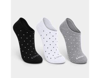Kit 3 Pares Meia Invisível Lupo Poá Feminina - Branco e Preto Kit 3 Pares Meia Invisível Lupo Poá Feminina - Branco e Preto
