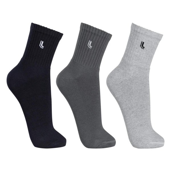 Kit Meia Cano Médio Atoalhada Lupo Masculina 3 Pares - Cinza e Preto