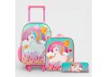 Kit Mochila de Rodinha Infantil Bagaggio Unicórnio Rainbow - Rosa