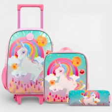 Kit Mochila de Rodinha Infantil Bagaggio Unicórnio Rainbow - Rosa Kit Mochila de Rodinha Infantil Bagaggio Unicórnio Rainbow - Rosa
