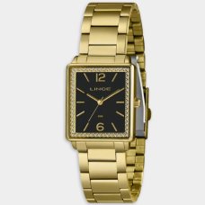 Relógio Lince Analógico Quadrado Pulseira Elos Cravejado Feminino - Dourado e Preto Relógio Lince Analógico Quadrado Pulseira Elos Cravejado Feminino - Dourado e Preto