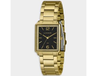 Relógio Lince Analógico Quadrado Pulseira Elos Cravejado Feminino - Dourado e Preto Relógio Lince Analógico Quadrado Pulseira Elos Cravejado Feminino - Dourado e Preto