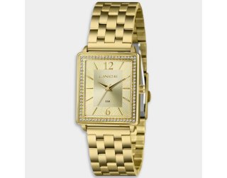 Relógio Lince Analógico Quadrado Pulseira Elos Cravejado Feminino - Dourado Relógio Lince Analógico Quadrado Pulseira Elos Cravejado Feminino - Dourado