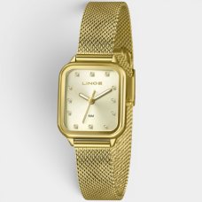 Relógio Lince Analógico Retangular Pulseira Mesh Feminino - Dourado