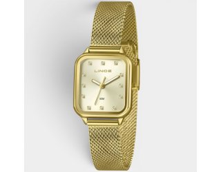 Relógio Lince Analógico Retangular Pulseira Mesh Feminino - Dourado