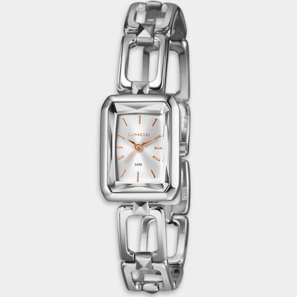 Relógio Lince Analógico Retangular Pulseira Chain Feminino - Prata