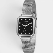 Relógio Lince Analógico Retangular Pulseira Mesh Feminino - Prata e Preto