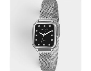 Relógio Lince Analógico Retangular Pulseira Mesh Feminino - Prata e Preto