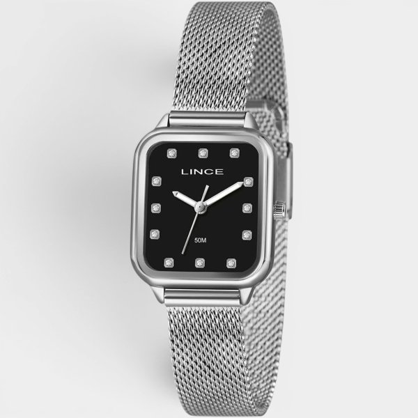 Relógio Lince Analógico Retangular Pulseira Mesh Feminino - Prata e Preto
