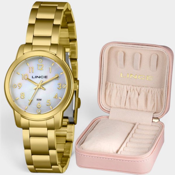 Relógio Lince Analógico Pulseira Elos Feminino - Dourado e Branco