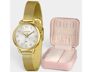Relógio Lince Analógico Pulseira Gold Mesh Feminino - Dourado
