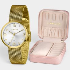 Relógio Lince Analógico Pulseira Mesh Feminino - Dourado e Branco