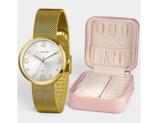 Relógio Lince Analógico Pulseira Mesh Feminino - Dourado e Branco