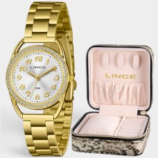 Relógio Lince Analógico Pulseira Elos Cravejado Feminino - Dourado e Branco Relógio Lince Analógico Pulseira Elos Cravejado Feminino - Dourado e Branco