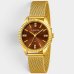 Kit Relógio Lince Analógico Pulseira Mesh Folheado 18K + Colar e Brinco Feminino - Dourado