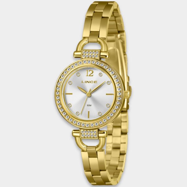 Relógio Lince Analógico Grace Pulseira Elos Cravejado Feminino - Dourado
