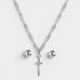 Kit Relógio Lince Analógico Pulseira Mesh + Colar e Brinco Feminino - Prata e Cobre