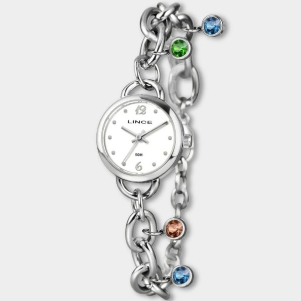 Relógio Lince Analógico Detalhe Pulseira Chain Feminino - Prata