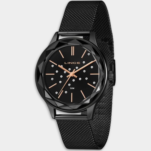 Relógio Lince Analógico Grace Pulseira Mesh Feminino - Preto e Rose