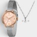 Kit Relógio Lince Analógico Pulseira Mesh + Colar e Brinco Feminino - Prata e Rose
