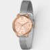Kit Relógio Lince Analógico Pulseira Mesh + Colar e Brinco Feminino - Prata e Rose