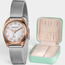 Relógio Lince Analógico Pulseira Mesh Feminino - Prata e Rose