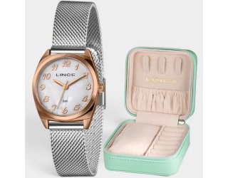 Relógio Lince Analógico Pulseira Mesh Feminino - Prata e Rose