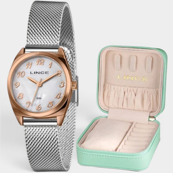 Relógio Lince Analógico Pulseira Mesh Feminino - Prata e Rose