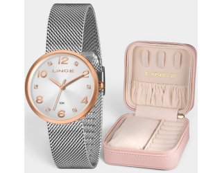 Relógio Lince Analógico Pulseira Mesh Feminino - Prata e Cobre