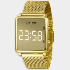 Relógio Lince Digital Led Quadrado Pulseira Mesh Feminino - Dourado
