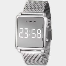 Relógio Lince Digital Led Quadrado Pulseira Mesh Feminino - Prata