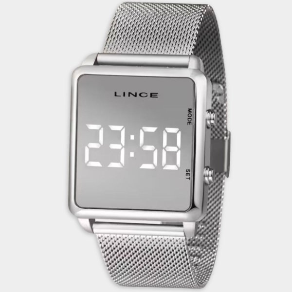 Relógio Lince Digital Led Quadrado Pulseira Mesh Feminino - Prata
