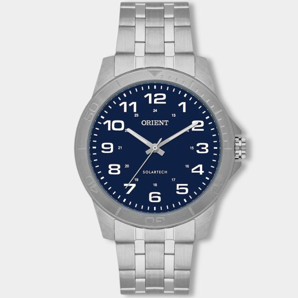 Relógio Orient Analógico Solartech Pulseira Elos Masculino - Prata e Azul Escuro