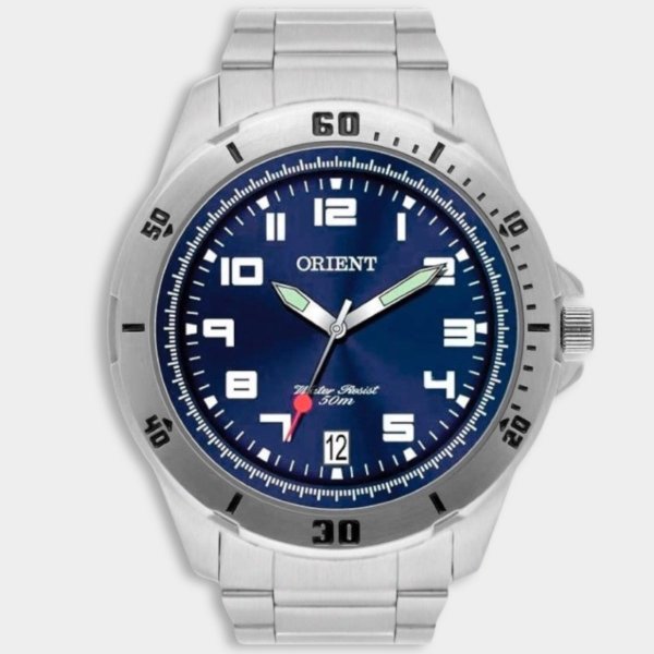 Relógio Orient Analógico Pulseira Elos Masculino - Prata e Marinho