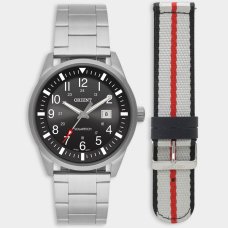 Relógio Orient Analógico Solartech 2 Pulseiras Masculino - Prata e Preto