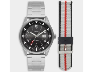 Relógio Orient Analógico Solartech 2 Pulseiras Masculino - Prata e Preto Relógio Orient Analógico Solartech 2 Pulseiras Masculino - Prata e Preto