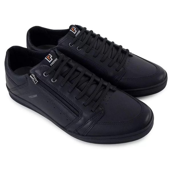Tênis Casual Freeway Alpha 002 Couro Masculino - Preto