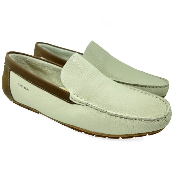 Mocassim Couro Freeway Roma Masculino - Bege Claro