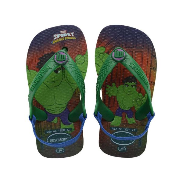 Chinelo Havaianas Infantil Baby Marvel - Verde e Azul