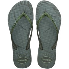 Chinelo Havaianas Slim Glitter Edge Feminino - Verde Oliva Chinelo Havaianas Slim Glitter Edge Feminino - Verde Oliva