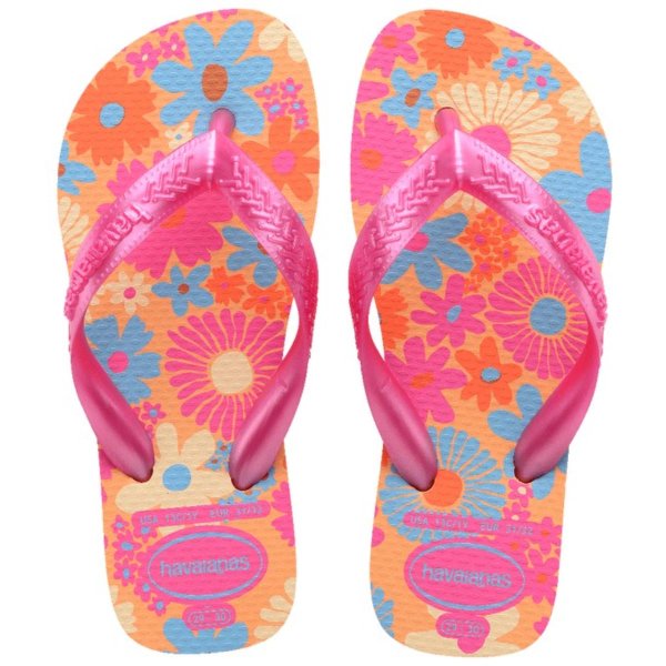 Chinelo Havaianas Kids Flores Menina - Amarelo e Rosa