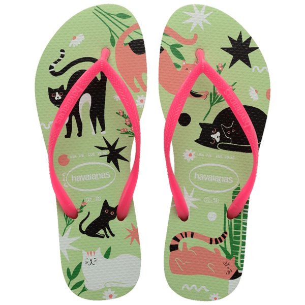 Chinelo Havaianas Slim Pets Feminino - Verde e Rosa