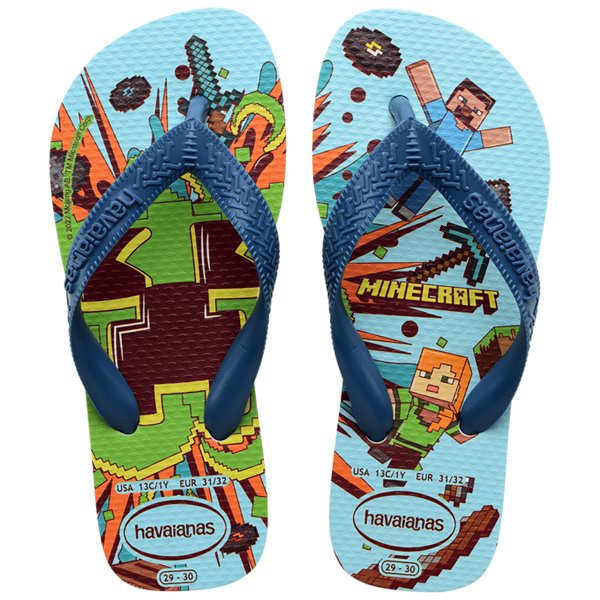 Chinelo Infantil Havaianas Kids Top Minecraft - Azul e Branco