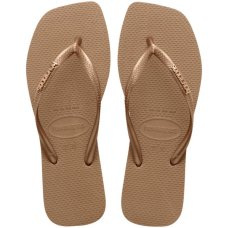 Chinelo Havaianas Slim Square Logo Metallic Feminino - Bege