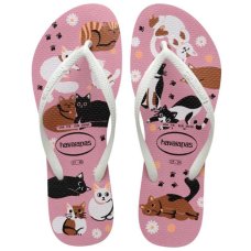 Chinelo Havaianas Slim Pets Feminino - Rosa e Branco