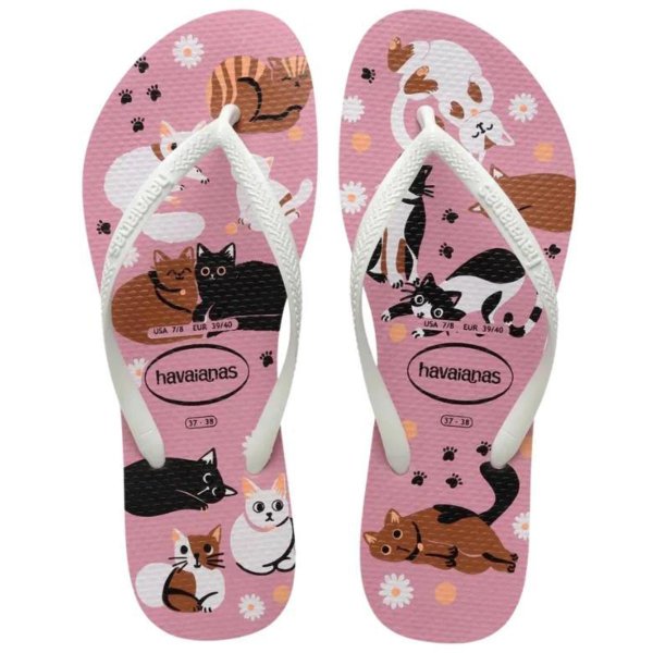 Chinelo Havaianas Slim Pets Feminino - Rosa e Branco