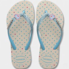 Chinelo Havaianas Slim Glitter II Infantil - Branco e Azul