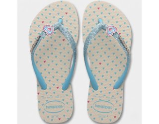 Chinelo Havaianas Slim Glitter II Infantil - Branco e Azul