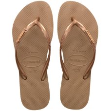 Chinelo Havaianas Slim Logo Metallic Feminino - Bege